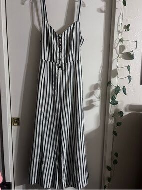 Leli’s Collection B/W Vertical Stripe Wide-Leg Come Together Jumpsuit, NWT